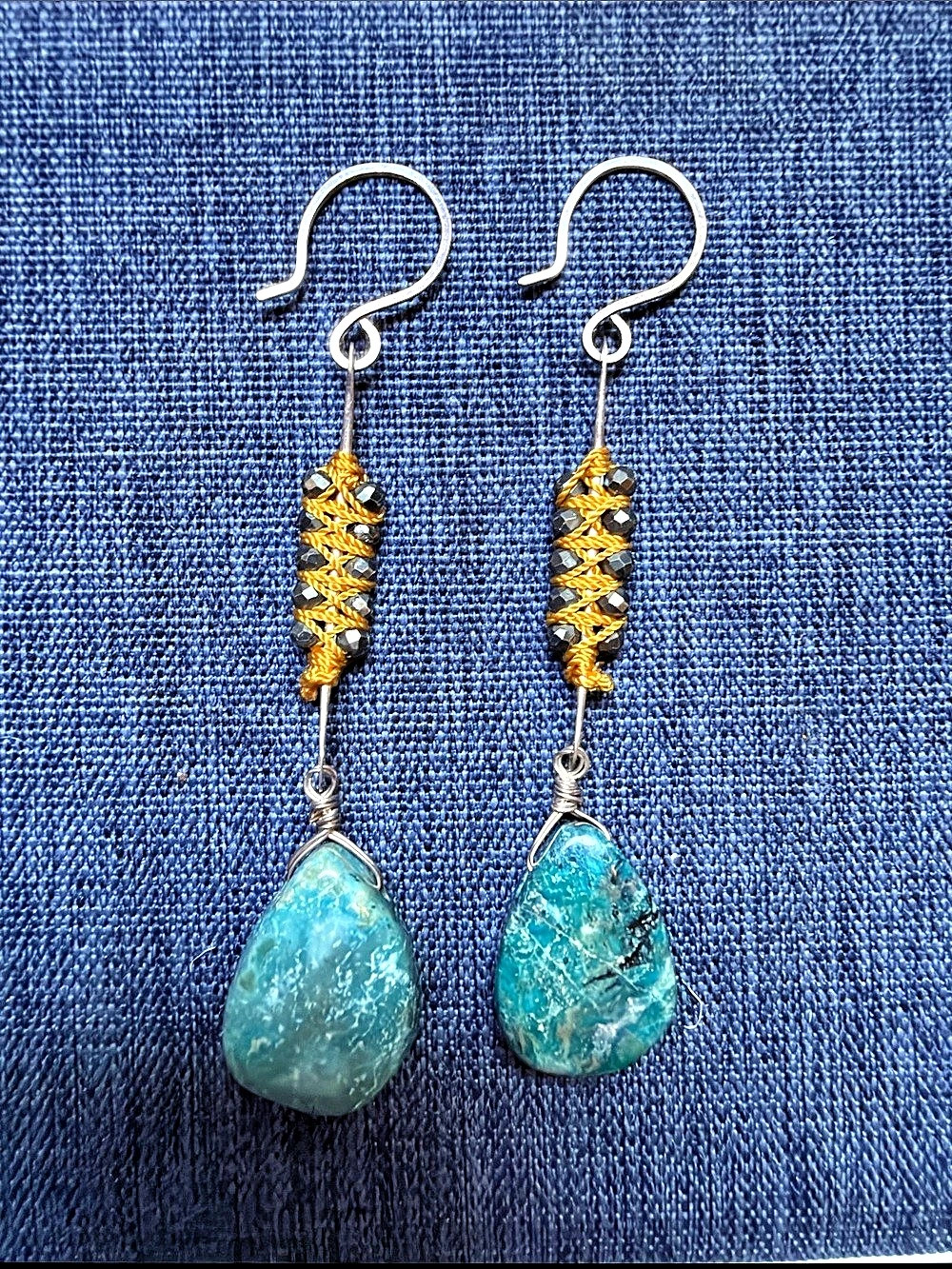 Blue & Gold Drop Earrings Like New
